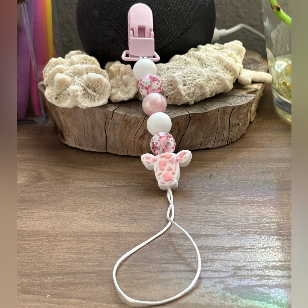 Pacifier Holder Pink Butterfly/Cow